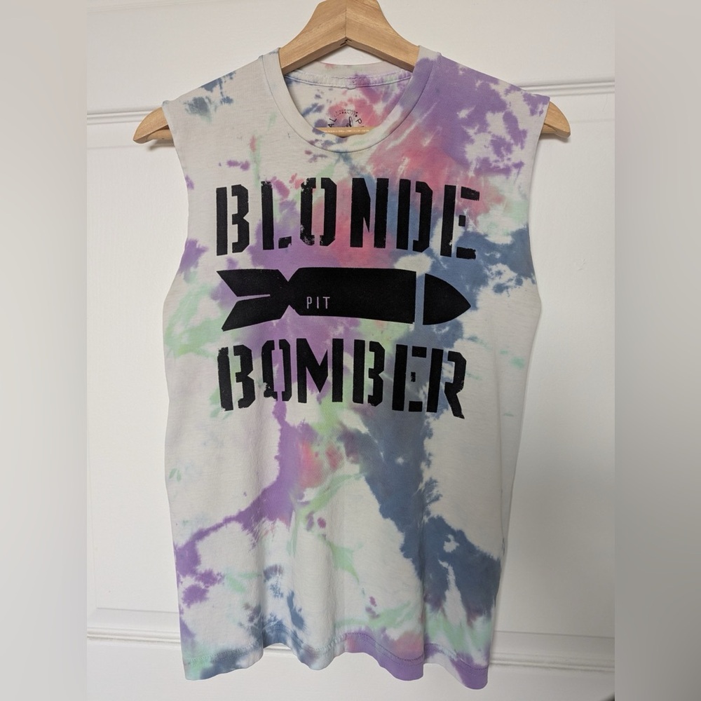 Vintage Style Blonde Pit Bomber Tie Dye Muscle Tee Size Small
